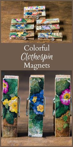 colorful clothespin magnets with flowers painted on them