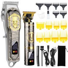 PRICES MAY VARY. 【Hair Clippers Kit for Barbers】: Our professional barber combo includes: A cordless hair clipper equipped with 8 guide combs (3/6/10/13/16/19/22/25 mm), a t liners clippers for men equipped with 6 guides (1/2/3/4/5/6 mm), lubricating oil, cleaning brush, 2 USB charging cable, and a barber's comb. 【Powerful Motor & Adjustable mens Hair Clippers】: This wireless hair clipper machine has a 10W powerful motor with a speed of 7000 RPM. The left adjustment level change adjusts 4 differ Hair Clippers For Men, Mens Hair Clippers, Barber Clippers, Pro Hair, Electric Hair Clippers, Trimmer For Men, Hair Control, Corte De Cabelo Masculino, Beard Grooming