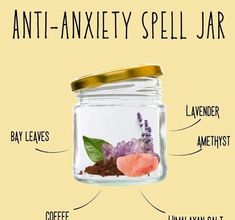 Hi. My name is Amira Asmodea and today I will teach you how to make an Anti-Anxiety Spell Jar at Home Just put some Bay Leaves, Lavender, Am... Healing Spell Jars Recipes, Witches Jar, Wicca Recipes, Potions Recipes, Ritual Magic, Good Luck Spells, Witch Bottles, Luck Spells