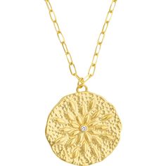 Savor the essence of true artisanship with the Sand Dollar Medallion Necklace with Diamond, a true testament to timeless design from Olas d'Oro. Crafted in exquisite 14K yellow gold, this necklace exudes an antique charm that will transport you to a bygone era, making you feel like a timeless treasure yourself.The focal point of this stunning piece is the intricately designed sand dollar medallion, which is adorned with a delicate 1/3pt diamond at its heart. The brilliance of this diamond adds a Hammered Medallion Jewelry For Anniversary, Elegant Tarnish-resistant Medallion Necklace, Elegant Medallion Coin Necklace For Anniversary, Elegant Medallion Chain Necklace Tarnish Resistant, Luxury Gold Plated Medallion Necklace, Elegant Gold Medallion Coin Necklace, Elegant Medallion Necklace With Coin Pendant For Anniversary, Elegant Coin Pendant Medallion Necklace For Anniversary, Elegant Tarnish Resistant Medallion Chain Necklace