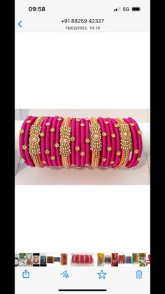 "Traditional Handmade Silk Thread Kundan Stone Studded Bangle Chuda Set Fashion Jewelry For Women Wedding Festive Party Wear Kada Set BANGLE SIZE -  2.4\" Inches, 2.6\" Inches, 2.8\" Inches, 2.10\" Inches Weight - 125 gm  Material: Silk Thread Color: As Per Picture The Bangles are decorated with beautiful stone. It makes your look noble and adds your charming Package include Set Of Silk Thread Bangles Fantastic Hand Kada for weddings, proms, parties or other special occasions * Specially Made For Traditional Occasions. * Used For Hands, It Can Be Reused. * For Bridal bridesmaids." Party Bangle With Gota Work, Adjustable Pink Bracelet For Diwali, Pink Bangle For Festivals, Pink Bollywood Bangle For Festivals, Festive Pink Bracelet With Gota Work, Festive Pink Bracelets With Gota Work, Festive Pink Bangle With Gota Work, Festive Pink Bangle For Festivals, Pink Bangle With Gota Work For Diwali