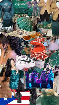 the collage shows many different types of clothing and accessories, including clothes for women