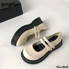 Olivia Mark - Mary Jane Round Toe Platform Thick Sole Cute Oxford Shoes Mary Janes Shoes, Genuine Leather Sandals, Green Tank Top, Green Tank, Thick Heels, Artificial Leather, Mary Jane Shoes, Rubber Heels, Mary Jane Sneaker