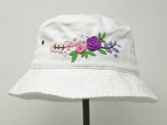 Item: flower embroidered bucket hat Material: 100% cotton Size: one size fits most Color: white, message me if you want to customize the pattern to another color Free first class shipping, upgradable priority mail service. 30 days return policy, feel confident at your purchase! Cheap Embroidered White Hats, Affordable White Embroidered Hat, White Cotton Bucket Hat One Size, Spring Cotton Hats With Floral Embroidery, Adjustable White Cotton Bucket Hat, White Cotton Bucket Hat With Curved Brim, Custom Embroidered Cotton Summer Hats, Custom Embroidered Cotton Hats For Summer, Custom Embroidered Summer Hats With Adjustable Fit