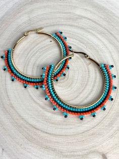 1.75 Blue, Red & Black Glass Bead Beaded Gold Plated Stainless Steel Hoop Hoops Earrings Ear Wires - Etsy Canada Adjustable Hoop Beaded Earrings With Black Beads, Adjustable Blue Hoop Earrings With Dangling Beads, Adjustable Black Beaded Hoop Jewelry, Multicolor Hoop Earrings With Large Beads As Gift, Adjustable Black Hoop Earrings With Colorful Beads, Adjustable Turquoise Hoop Earrings With Colorful Beads, Blue Hoop Earrings With Colorful Beads, Blue Hoop Jewelry With Colorful Beads, Bohemian Adjustable Hoop Earrings With Black Beads