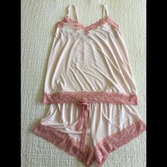 Nwot Flora Nikrooz Soft Knit Pajama Set W/ Lace Edging. Shorts Have Elastic Waist W/ Ribbon Pull. Camisole Has Adjustable Straps, Soft, Comfortable & Sexy. Soft Pink Sleepwear For Relaxation, Pink Fitted Sleepwear For Relaxation, Lace Camisole Sleepwear For Loungewear, Fitted Pink Sleepwear For Relaxation, Feminine White Lounging Sleepwear, White Feminine Sleepwear For Relaxation, Pink Lace Trim Sets For Loungewear, Pink Lace Trim Sleepwear For Loungewear, Lace Sleepwear For Summer Loungewear