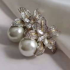 Only One Pair In Stock. Silver Tone Metal With Gold Tone Detailing.. High Quality And Shine Clear Cubic Zirconias. Faux Pearl On The Bottom. Earrings Are Lightweight And Have A Post Backing. Bijoux Art Nouveau, Elegante Y Chic, Womens Earrings Studs, Wedding Party Jewelry, Trendy Flowers, Stylish Earring, Earrings Women, Earring Type, Delicate Jewelry