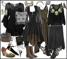 Witchhouse Aesthetic Outfits, Grunge Witch Aesthetic Outfit, Gothic Fairy Aesthetic Outfit, Gothic Thrifting, Edgy Witch Outfit, Pagan Aesthetic Clothes, Witch Themed Outfit, Gothic Witchy Outfits, Swamp Witch Aesthetic Outfit