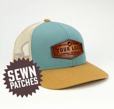 This listing is for our custom engraved leather patch trucker hats.  Choose from a variety of real and synthetic leather colors.  All real leather is hand finished. Every patch is sewn on with a 138 nylon industrial thread Make your company or brand stand out with our high quality leather patch trucker hats. Perfect for gifts, staff, advertising, corporate gifts and retail! Choose your hats colors and leather finish.  ( We can mix hat color son orders of multiples, logo or leather color changes Customizable Brown Trucker Hat With Curved Bill, Leather Trucker Hat With Letter Patch And Flat Bill, Adjustable Leather Trucker Hat With Letter Patch, Leather Trucker Hat With Letter Patch, Leather Colors, Custom Caps, Shapes And Colors, Leather Finish, Soft Towels