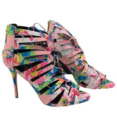 Step Into A World Of Color And Style With These Stunning Kendall & Kylie Heels. With A Vibrant Floral Pattern That Pops Against The Pink And Blue Hues, These Shoes Are Sure To Turn Heads Wherever You Go. The Lace-Up Closure Adds A Trendy Touch, While The Open Toe Design Lets You Show Off Your Latest Pedicure. Perfect For Any Season And Any Occasion, These Heels Are A Must-Have Addition To Your Shoe Collection. Features: - Vibrant Floral Pattern For A Standout Look - Lace-Up Closure For A Secure Spring Lace-up 4-inch Heels, Spring Floral Print Pointed Toe Heels, Pink Lace-up Heels For Spring, Pink 4-inch Heel Lace-up Heels, Multicolor Fitted Heels For Spring, Pink Lace-up Heels With 4-inch Heel, Pink High Heels For Spring, Spring Multicolor Fitted Heels, Spring Multicolor Heels