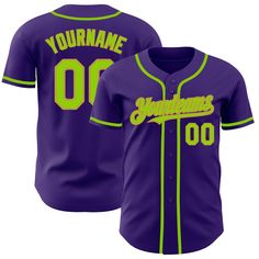 Custom Purple Neon Green-Old Gold Authentic Baseball Jersey Custom Varsity Baseball Jersey, Collegiate Baseball Jersey For Customization, Customizable Collegiate Jersey For Streetwear, Customizable Collegiate Streetwear Jersey, Customizable Collegiate Jersey For Baseball Season, Customizable Baseball Jersey With Baseball Collar, Custom College Jersey For Baseball Season, Customizable Collegiate Baseball Jersey For Sports Season, Customizable Collegiate Baseball Jersey For College