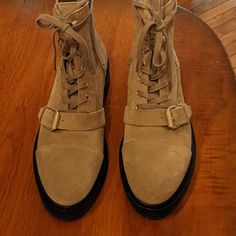 Allsaints Donita Nwt Suede Moto/Combat Boots Dark Sand Color Sz 38 U.S. Sz 7 Msrp $348. Black Military Boots, Suede Combat Boots, Ankle Combat Boots, Black Leather Combat Boots, Lace Up Combat Boots, Boot Straps, Military Boots, Buckle Boots, Biker Boots