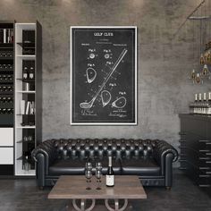 a living room with a couch, coffee table and wine rack