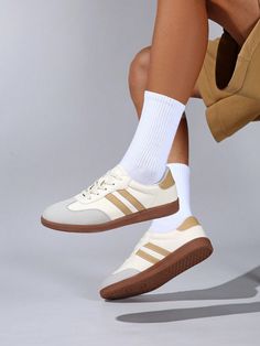 German Training Shoes Men Casual Sports Shoes Campus Style All-Match Two-Stripes Timeless Icon Street Style OG Sneakers With Gum Rubber Sole - Classic, Everyday Versatile Beige     Colorblock    Men Shoes, size features are:Bust: ,Length: ,Sleeve Length: Shoes Men Casual, Campus Style, Mens Training Shoes, Casual Sport Shoes, Flat Sneakers, Men Shoes Size, Training Shoes, Shoes Men, Sports Shoes