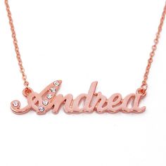 A Beautiful 18k Rose Plated Name Necklace A Wonderful Gift for Christmas, Birthdays, Thank You, Engagement or any other Special Occasion! Necklace Necklace Thickness : 2mm approx Necklace Height : 12mm approx Necklace Width : 40mm approx Chain Length : Adjustable 400mm to 480mm We can combine shipping on purchasing multiple items. Please send us a message to combine shipping. FREE Postage & Packing on each Additional item. Services & Delivery time for UK Customers: 2nd Class Signed For - Rose Gold Necklaces For Parties And Gifts, Personalized Rose Gold Necklaces For Party, Custom Name Rose Gold Necklace For Party, Custom Name Rose Gold Jewelry For Party, Gift For Christmas, Box Bag, Name Necklace, 18k Rose Gold, Chain Lengths