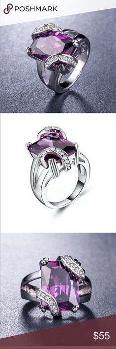 925sterling Silver Stamped Radiant Purple Cut Ring 925 Sterling Silver Stamped Radiant Cut Purple Ring Size: 9 It’s Stamped 925 inside Main Stone: Purple Sapphire Secondary Stone: White Sapphire Metal: 925 Sterling Silver Style: Radiant Cut Brand New Never Used Jewelry Rings Elegant Formal Amethyst Ring Stamped 925, Silver Cubic Zirconia Amethyst Ring For Formal Occasions, Silver Amethyst Ring With Cubic Zirconia For Formal Events, Formal Silver Amethyst Ring With Cubic Zirconia, Formal Silver Cubic Zirconia Amethyst Ring, Silver Amethyst Ring With Accent Stones For Formal Occasions, Elegant Silver Amethyst Ring With Accent Stones, Elegant Purple Rings Stamped 925, Elegant Amethyst Ring Stamped 925 For Anniversary