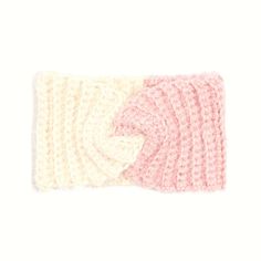 two crocheted headbands on top of each other in pink and white