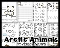 arctic animals worksheets and activities for kids to practice their handwriting, numbers, and writing skills