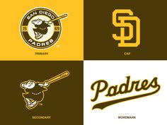 four different logos for the san diego padres