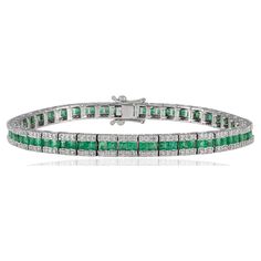 This Certified Emerald Diamond Wedding Tennis Bracelet in 18K gold showcases endlessly sparkling natural emerald, weighing 3.56 carat and diamonds weighing 1.17 carat. It measures 7 inches long in length. Emerald enhances intellectual capacity of the person. Designed with perfect square cut emerald set in center with diamonds set on top and bottom of the emerald to make you stand out on any occasion or event. The elegant style complements the attire beautifully and this is a perfect May Birthsto Perfect Engagement Gifts, Emerald Set, Bracelet Tennis, Square Cut, Emerald Gemstone, Emerald Diamond, Natural Emerald, Diamond Sizes, Gemstone Bracelets