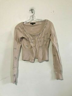 Express Size XS Beige Beaded Cardigan Sweater Women  ID#33024 Embellished Long Sleeve Cardigan For Fall, Spring Fitted Embellished Cardigan, Winter Embellished Long Sleeve Cardigan, Long Sleeve Embellished Cardigan For Winter, Embellished Long Sleeve Cardigan For Winter, Fitted Embellished Spring Cardigan, Winter Embellished Long Sleeve Tops, Embellished Long Sleeve Tops For Winter, Spring Fitted Sweater With Sequins