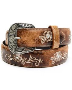 Shyanne Womens Lasy Cream Floral Western Belt, Brown Cowgirl Belts, Boot Barn, Estilo Country, Embroidered Boots, Western Belt Buckles, Belt Brown, Western Belt, Western Belts, Vintage Belts