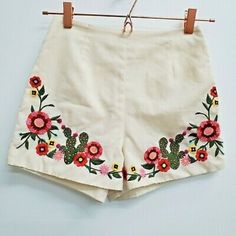 High Waist Embroidered Cactus Floral Shorts Great Condition! Casual Vacation Bottoms With Floral Embroidery, Casual Floral Embroidered Bottoms For Vacation, Casual Floral Embroidery Bottoms For Vacation, Red Cotton Bottoms With Floral Embroidery, Casual Embroidered Shorts With Relaxed Fit, Casual Embroidered Relaxed Fit Shorts, Red Embroidered Bottoms For Summer, Casual Red Bottoms With Floral Embroidery, Embroidered Relaxed Fit Bottoms For Summer