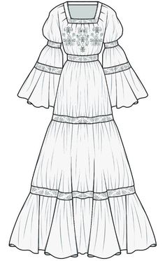 Flat Sketches Dress, Dress Flat Sketch, Baju Kurung Moden Style, Wedding Dress Shapes, Digital Dress, Fashion Illustration Collage, Kids Clothes Patterns, Fashion Design Template, Draping Fashion