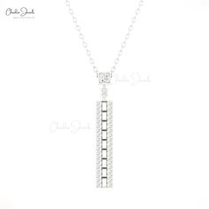 Description Delight her with the Dainty White Diamond Rectangular Necklace in 14k Real Gold. This elegant bar necklace features sparkling diamonds, perfect as a birthday gift or a gift for your wife. Its timeless design makes it a cherished addition to any jewelry collection. Product Details SKU CJ-N-1757-WD Dimensions 16"x4.18mm Metal 14K Solid Gold Birthstone April DIAMOND DETAILS 1 Size 2mm Clarity & Color I1-I2/GH Piece 1 Weight 0.03 carats Setting Pave Enhancement None DIAMOND DETAILS 2 Siz Elegant Silver Rectangular Bar Necklace, Anniversary Necklace With Rectangular Diamond Pendant, Anniversary Necklace With Diamond Accents And Rectangular Pendant, Elegant Rectangular Bar Necklace As Gift, Elegant Rectangular Bar Necklace For Gift, Elegant Rectangular Bar Necklace Gift, Elegant Rectangular Bar Necklace, Fine Jewelry Diamond Necklace With Rectangular Pendant, Rectangular Diamond Pendant Necklace As Gift