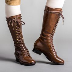 Onward to adventure in the stunning reproduction Bessie Vintage Aviator Boots! These beautiful all-leather boots are carefully recreated from two pairs of original 1930s women's sporting boots right down to the nifty side pocket. We've named these vintage reproduction boots after Bessie Coleman, the first Black and Indigenous American woman to hold a pilot's license. Bessie traveled to France in 1920, learning to fly a Nieuport 564 biplane, and earning her aviation license from the Fédération Aé Aviator Boots, Cottagecore Boots, American Duchess Shoes, Aviator Costume, Bessie Coleman, American Duchess, The Oregon Trail, Book Board, Fantasy Book