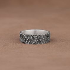 Floating Flowers Oxidized Dainty Ring, Elegant Wedding and Promise Band,  925 Sterling Silver Handmade Ring for Her, Engraved Floral Ring ✅ Handcrafted with love and joy, this ring will be with you for years to come, possibly even taking its place as a family heirloom for generations to come!  ✅ With its detailed handmade engravings, this silver ring will catch some serious attention and make a beautiful gift for your beloved ones. ✅ It's very elegant and classy for everyday use but also can be Heirloom Sterling Silver Rings, Stamped, Handmade Silver Promise Couple Rings, Handmade Silver Promise Rings For Couples, Anniversary Engraved Sterling Silver Ring With Oxidized Finish, Heirloom Silver Round Band, Heirloom Silver Stamped Ring, Silver Engraved Ring With Decorative Band For Anniversary, Sterling Silver Jewelry With Decorative Band, Heirloom Style Silver Stackable Rings With Round Band