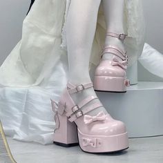 Kawaii Aesthetic Y2K Cute Fairy Butterfly Bow Knot High Heels MK Kawaii Store Cutecore Shoes, Kawaii Platform Shoes, High Heels Pink, Butterfly Heels, Whimsical Butterfly, Thick High Heels, Pink Toes, Dr Shoes, Butterfly Bow