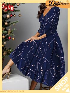 Women's Red Christmas Party Dress Sparkly Christmas Dressparty Dress Cocktail Dress Pink Wine Red 3\/4 Length Sleeve Plaid Pocket Deep V Fashion Winter Dress Blue Long Sleeve Dress For Fall Party, Blue Long Sleeve Party Dress For Fall, Holiday Evening A-line Midi Dress, Spring Holiday A-line Dress, Blue Knee-length Long Sleeve Party Dress, Knee-length Evening Dresses For Winter, Fit And Flare Dress For Fall Party, Holiday A-line Midi Dress For Night Out, Blue Midi Length Long Sleeve Party Dress