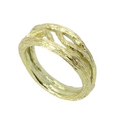 Gold Ring - Cast from birch tree twigs, this 18K Green gold ring is individually textured and as unique as nature itself. Hammered Yellow Gold Nature-inspired Jewelry, Nature-inspired Recycled Gold Wedding Ring, Hand Forged Yellow Gold Nature-inspired Rings, Nature-inspired Yellow Gold Open Ring Jewelry, Gold Formal Rings With Nature-inspired Style, Gold Nature-inspired Rings For Formal Occasions, Nature-inspired Yellow Gold Ring Jewelry, Nature-inspired Yellow Gold Ring, Recycled Gold Nature-inspired Promise Ring