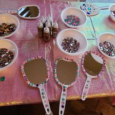 the table is covered with mirrors and beads