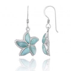 these Starfish earrings were made from silver and aaa Larimar . check out our Matching starfish items to create your own Nautical Jewelry set. Jewelry TypeEarrings Length30.47 mm Width16.55 mm Height4.63 mm Total Stone Weight5.5 ct Metal TypeSterling Silver Main StoneLarimar Main Stone Quantity10 Main Stone Weight4.5 ct Main Stone Length7.95 mm Main Stone Width3.35 mm Starfish Ear Wire Jewelry As Gift, Sterling Silver Gemstone Flower Earrings, Ocean-inspired Sterling Silver Jewelry For Anniversary, Elegant Handmade Starfish Earrings, Ocean-inspired Sterling Silver Jewelry With Ear Wire, Ocean-inspired Silver Jewelry With Matching Earrings, Ocean-inspired Silver Gemstone Jewelry, Sterling Silver Starfish Earrings In Silver, Silver Sterling Silver Starfish Earrings