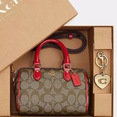 Brand New Mini Coach Boxed Rowan Crossbody With Hearts Keychain In Signature Canvas Beautiful For A Christmas Gift Prada Nylon Bag, Black Mini Bag, Animal Print Handbags, Herschel Backpack, Faux Fur Purse, Unicorn Bag, Fur Purse, Walking Bag, Suede Purse