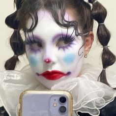 Makeup Edgy, Creepy Clown Makeup, Clown Hair, Cute Clown Makeup, Funky Makeup, Pierrot Clown, Inspo Makeup, Alt Makeup