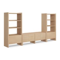 an empty bookcase with two open shelves next to each other