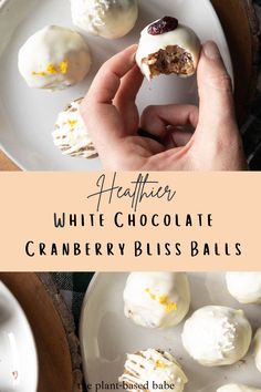 white chocolate cranberry bliss balls on a plate