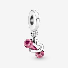 Dumbbell & Heart Dangle Charm | Sterling silver | Pandora US Charms Pandora, Bracelet Pandora, Pandora Bracelet Charms, Pink Enamel, Pandora Bracelets, Bracelet Collection, Dangle Charms, Pandora Bracelet, 8 Days