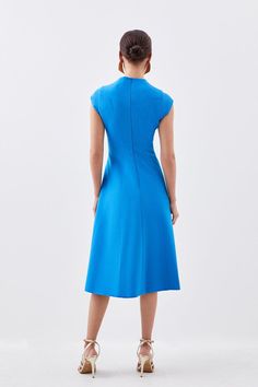 Petite Tailored Seam Detail High Neck Full Skirt Midi Dress | Karen Millen Classic Midi Dress, Crepe Material, Skirt Midi, Small Frame, Karen Millen, Fashion Face, Full Skirt, Dress Collection, Cap Sleeves