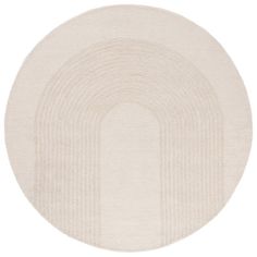 a white rug with an oval design on the center and bottom, in two different colors