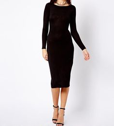 Simply Me Long Sleeve Extended Midi Dress - Solo Stylez Fall Long Sleeve Sleek Bodycon Dress, Sleek Long Sleeve Bodycon Dress For Fall, Fall Bodycon Midi Dress, Knee-length Midi Dress For Winter Night Out, Winter Bodycon Midi Dress For Night Out, Sleek Bodycon Dress For Winter Night Out, Sleek Winter Bodycon Dress For Night Out, Sleek Winter Evening Bodycon Dress, Fall Long-sleeve Midi Dress For Night Out