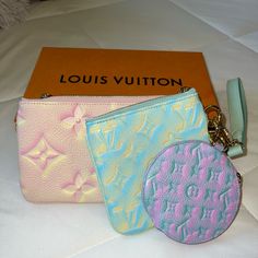 New Collection Of Lv Trio Pouch. Never Used Comes With Dust Bag, Box And Proof Of Purchase. Bags Louis Vuitton, Louis Vuitton Bags, Louis Vuitton Bag, New Collection, Pink And Green, New Color, Dust Bag, Bag Lady, Louis Vuitton