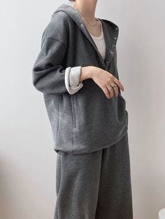 Uoozee Baggy Fall Sweatpants, Spring Hoodie Sweats With Pockets, Casual Gray Sweatpants For Fall, Baggy Winter Sweats With Pockets, Gray Sweatshirt With Pockets For Loungewear, Gray Hooded Sweats For Fall, Oversized Casual Hoodie For Work, Casual Oversized Hoodie For Workwear, Gray Pants With Ribbed Cuffs For Fall