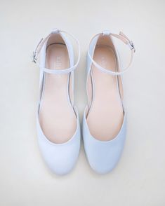 Inspired by a contemporary and refined ballet style flat. Classic silky satin round toe flat with removable ankle strap brings an elevated elegance and makes this a classy and elegant shoes for wedding, evening wear, or romantic date. The light blue color can be your something blue.DETAILS:UPPER: Synthetic upper and liningMATERIALS: Manmade outsoleImported Material Flat Blue Shoes, Light Blue Ballet Flats, Shoes For Brides, Witch Wedding, Shoes For Wedding, Blue Ballet Flats, Sparkle Flats, Ballet Style, Wedding Flats