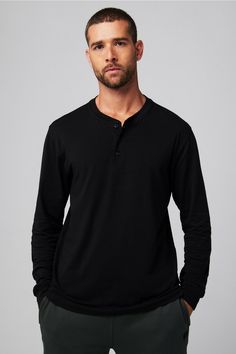 The 24-7 Long Sleeve Henley FL2 black male Activewear >> Mens >> Top >> Long-Sleeve Tees regular 4-Way Stretch/Anti-Stink/Breathable/Buttery Soft/Sweat Wicking/UPF 50 Casual Black Crew Neck Henley, Mens Waffle Henley, Black Long Sleeve Henley, Breathable Long Sleeve Training T-shirt, Moisture-wicking Long Sleeve Athletic Fit T-shirt, Mens Top, All Day Everyday, Mens Activewear, Upf 50