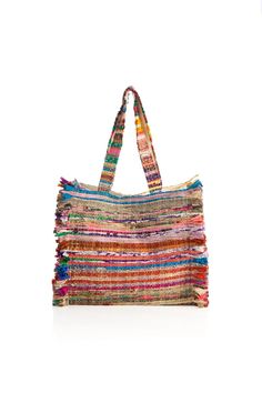 Kaia Multi Tote | Everything But Water Travel Bags With Fringe And Double Handle, Rectangular Fringe Bags For Shopping, Rectangular Fringed Shopping Bag, Multicolor Shoulder Bag With Rolled Handles, Fringe Satchel Tote For Daily Use, Fringe Tote Satchel For Travel, Daily Use Fringe Satchel Tote, Travel Fringe Tote Satchel, Shopping Tote Bag With Fringe