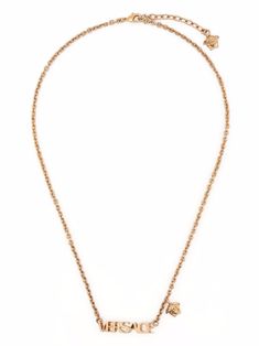 Gold-tone logo-plaque necklace from VERSACE featuring logo plaque, Medusa Head motif, cable-link chain and lobster claw fastening. | Versace Logo-Plaque Necklace Versace Necklace Women, Princess Clothing, Rosa Barbie, Versace Necklace, Logo Necklace, Versace Jewelry, Versace Gold, Versace Logo, Versace Brand